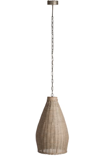 Plafonnier long en bambou naturel et suspension métal, 37x37x165cm
