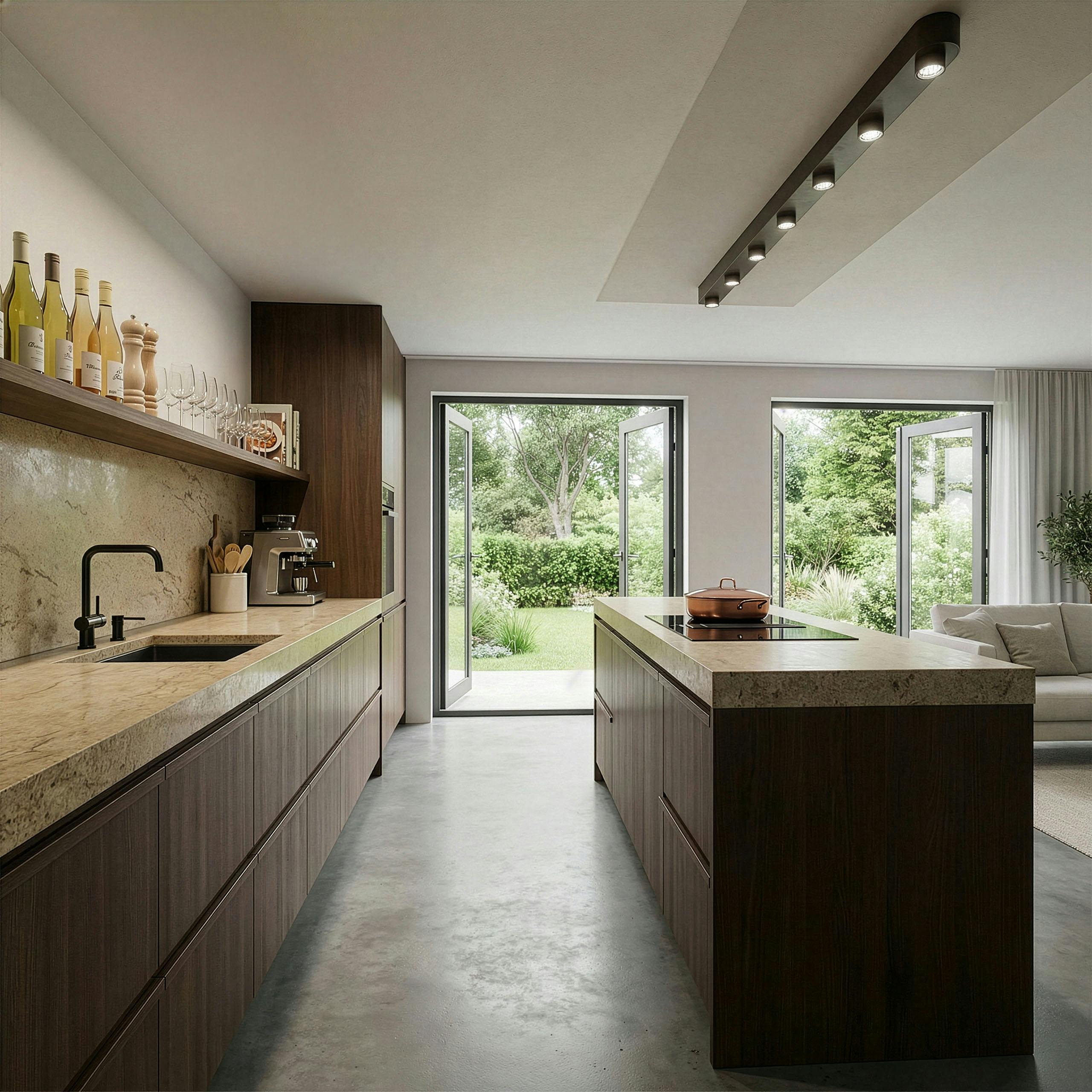 Plafonnier long en métal bronze 7 lampes TERRA