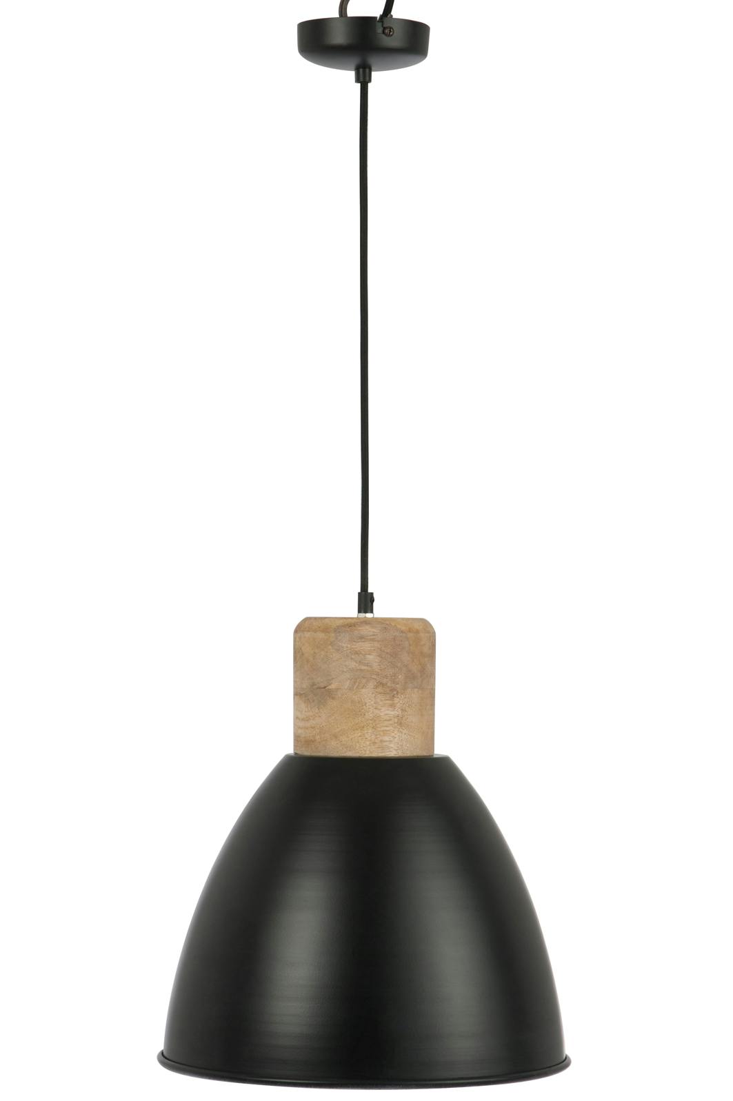 Plafonnier métal noir mat et bois D33 H20cm