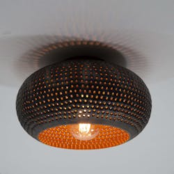 Plafonnier rond ajouré en métal brun sombre Ø35 cm JAVA