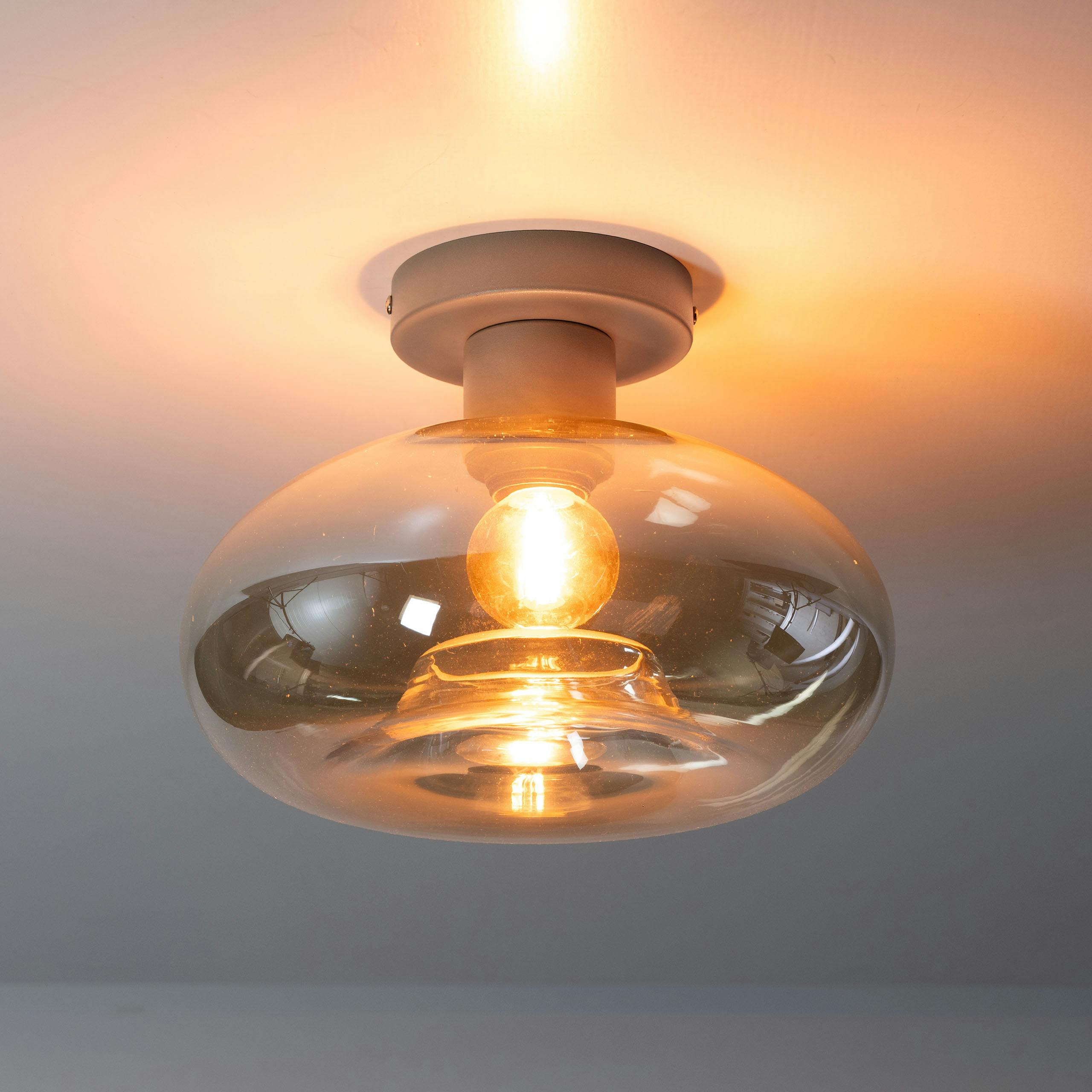 Plafonnier verre ambré base métal beige 1 ampoule NIAGARA