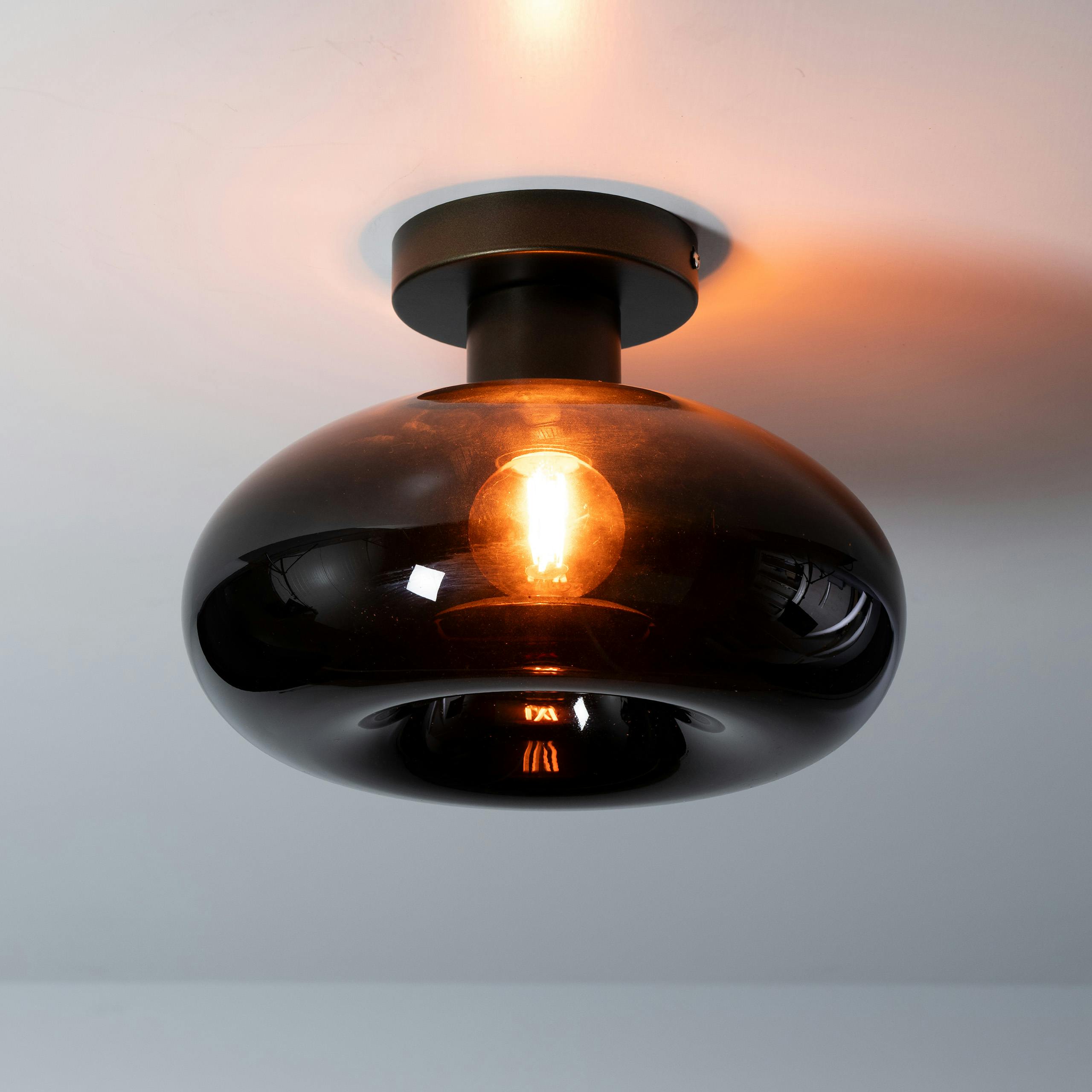 Plafonnier verre brun base métal bronze 1 ampoule NIAGARA