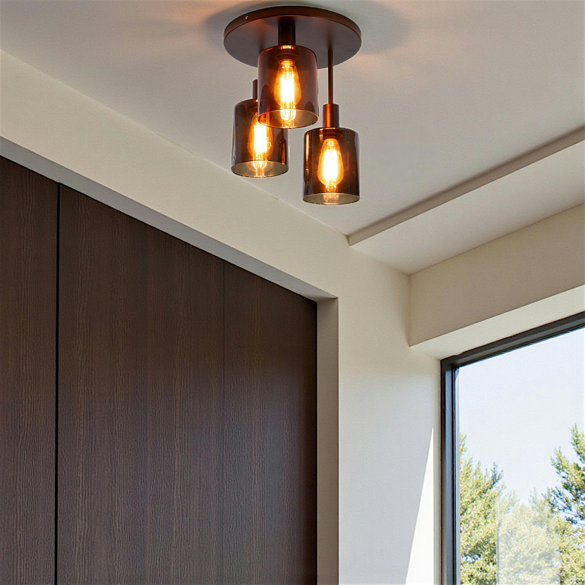 Plafonnier vintage 3 abat-jour verre teinté en cascade NOVA