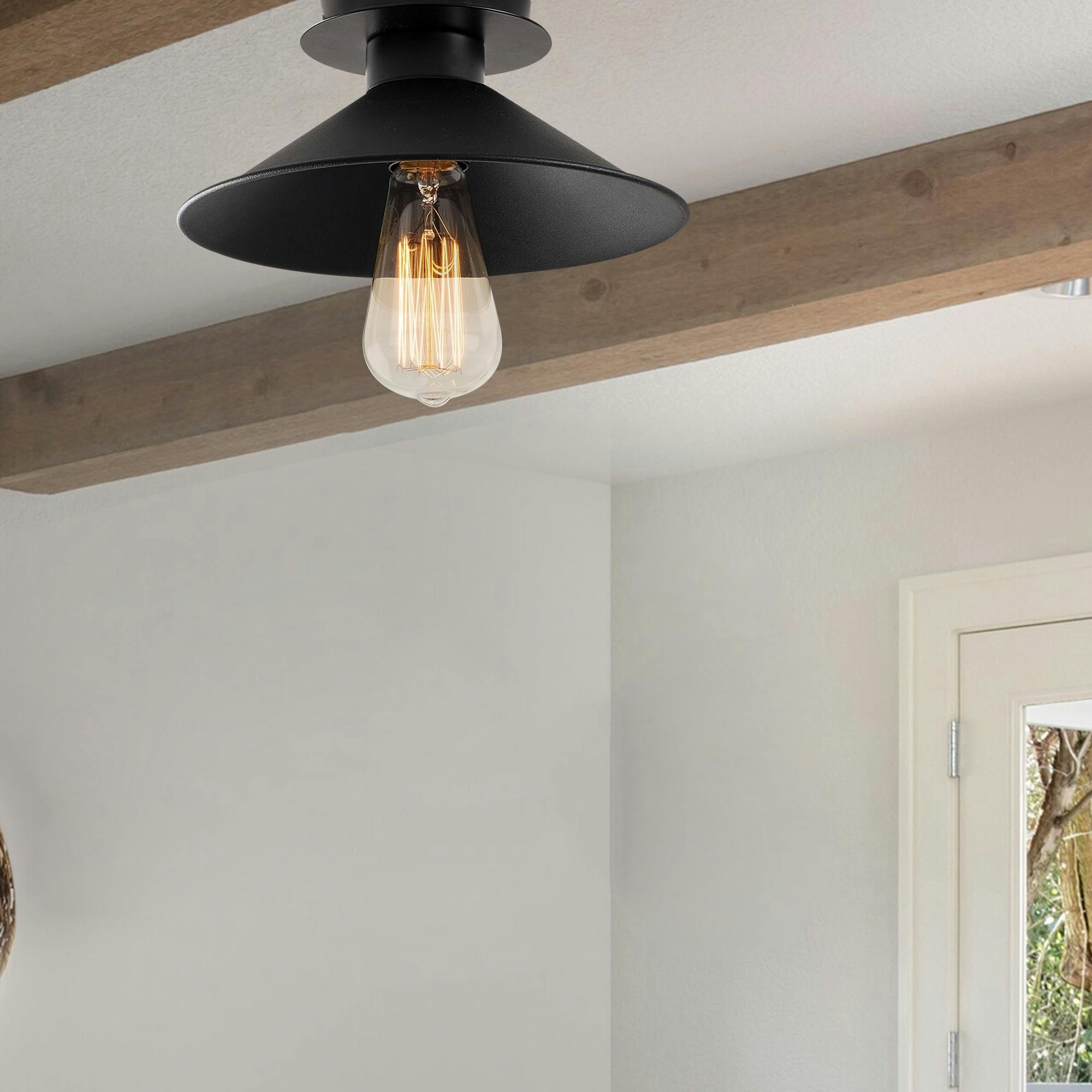 Plafonnier vintage noir - métal, forme conique URLA