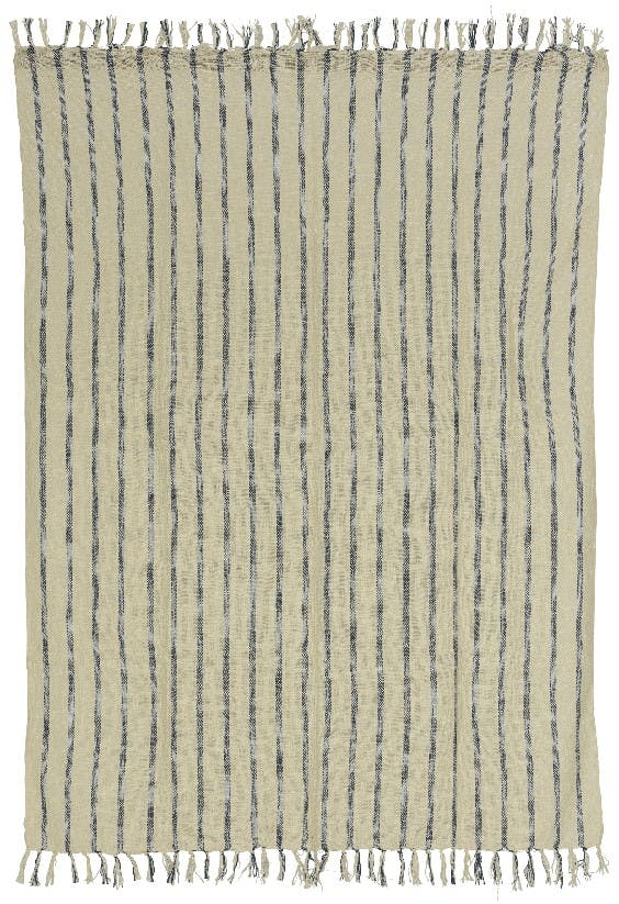 Plaid à rayures horizontales et franges