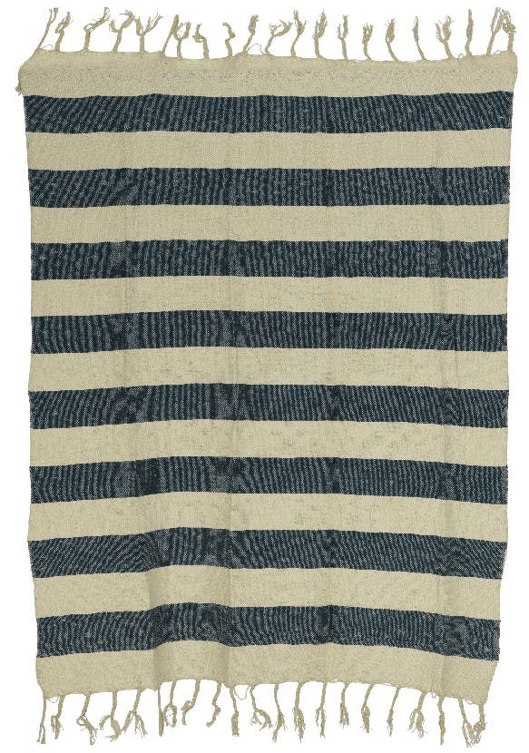 Plaid à rayures verticales et franges