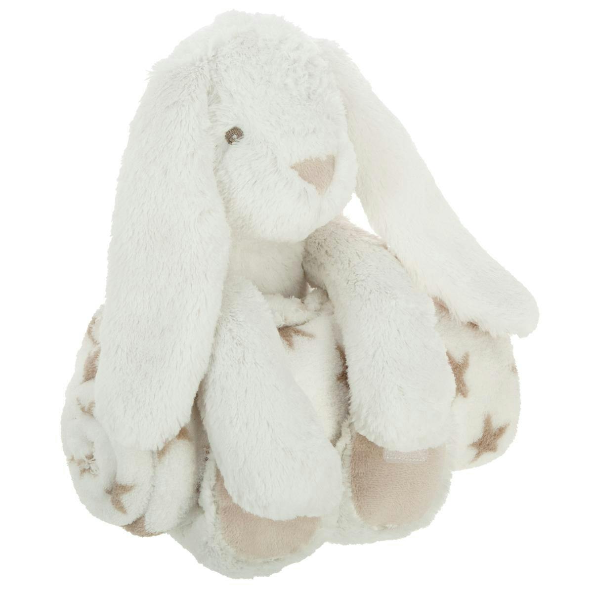 Plaid avec peluche lapin blanc