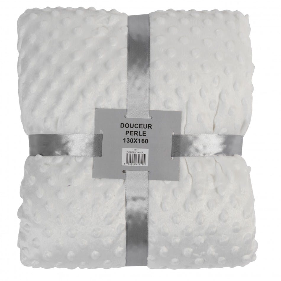 Plaid blanc motif perles 130x160cm