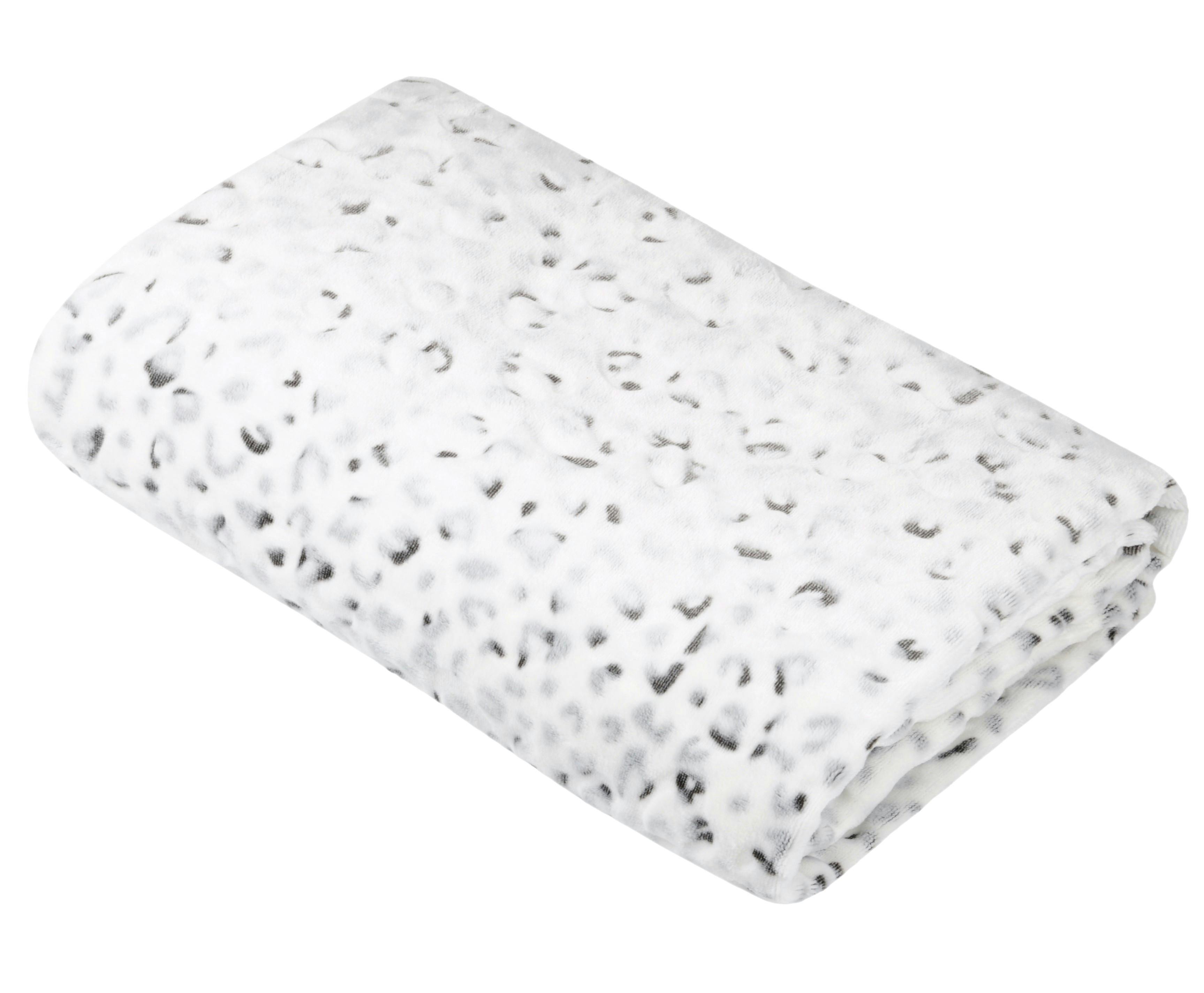 Plaid blanc touché doux motif léopard 130x160cm BENIN