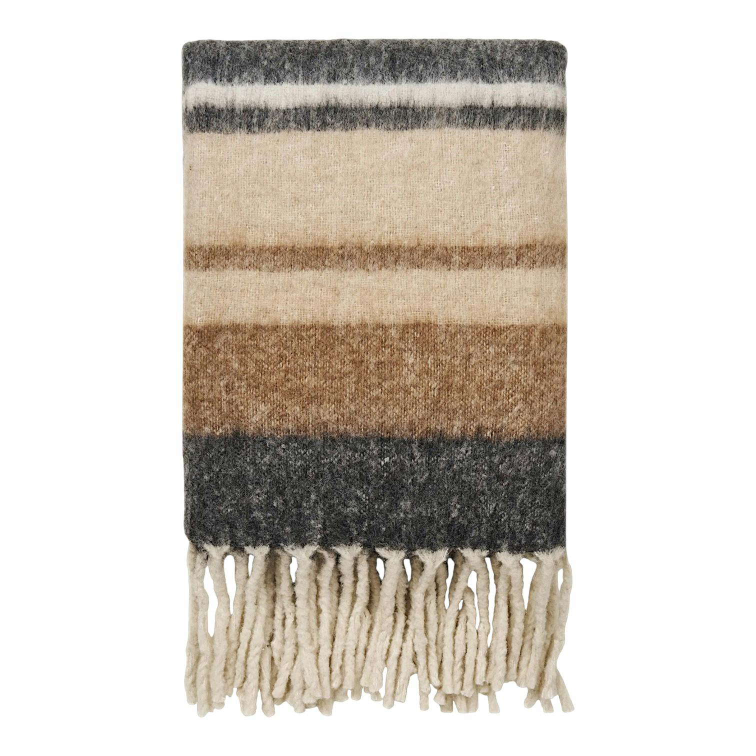 Plaid canapé gris, marron et sable à franges FALLON