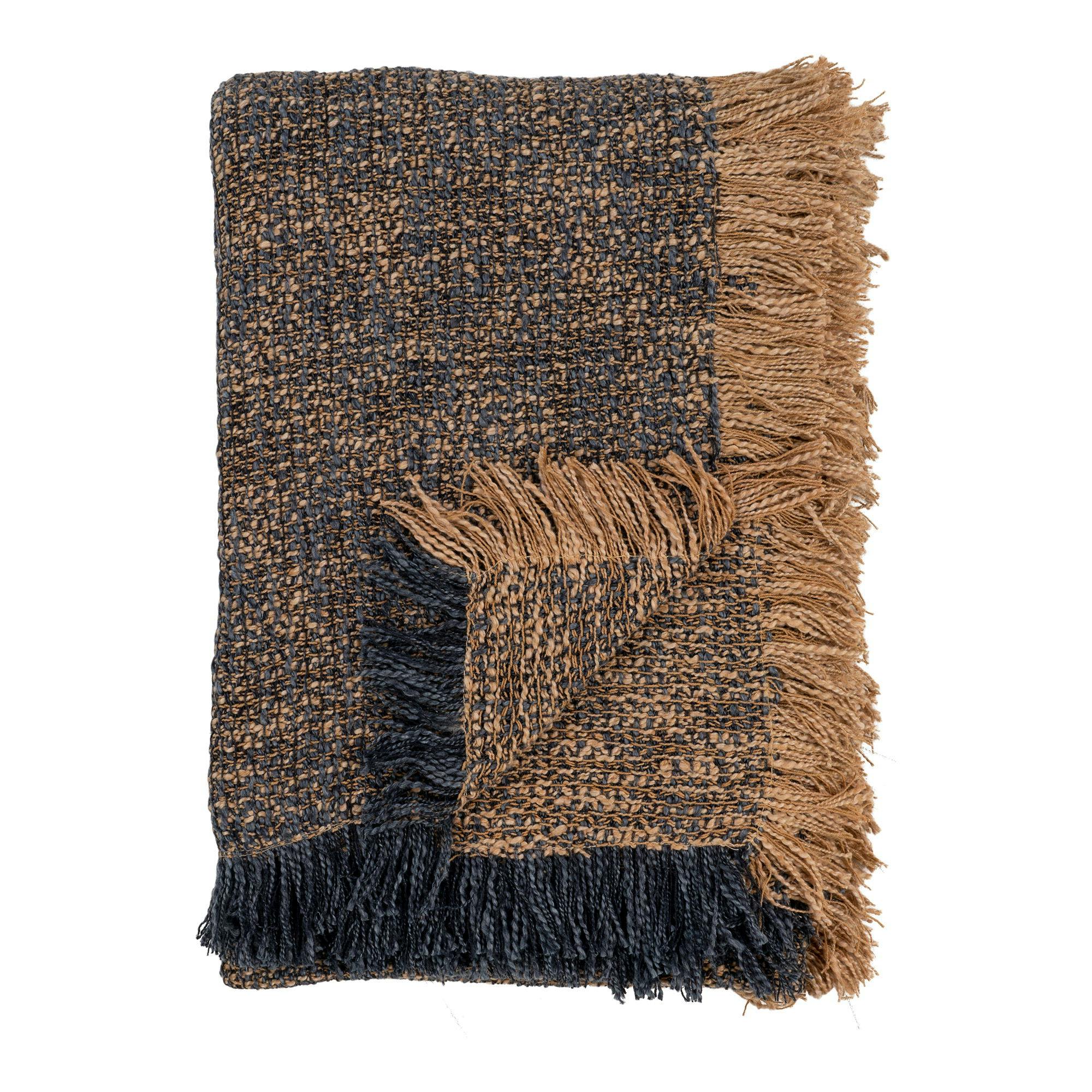 Plaid canapé réversible à franges – marron et noir FALLON