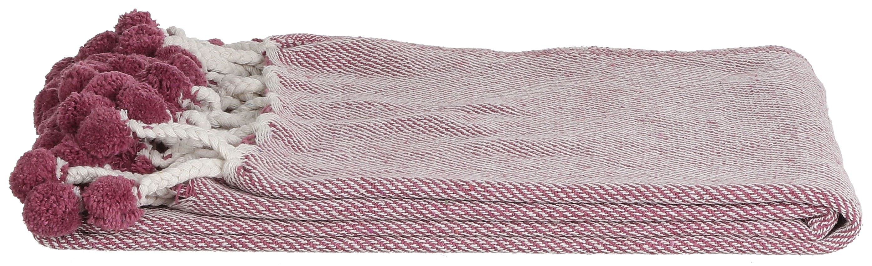 Plaid couleur lilas à gros pompons 130 x 170 cm