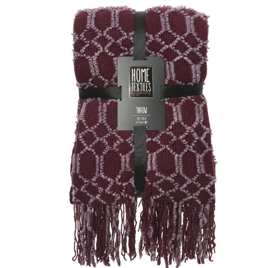 Plaid de canapé couleur acajou avec franges
