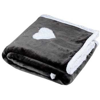 Plaid doux gris foncé cœur gris 130 x 160 cm