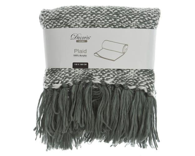 Plaid en coton tricoté à frange gris et blanc 130x170cm