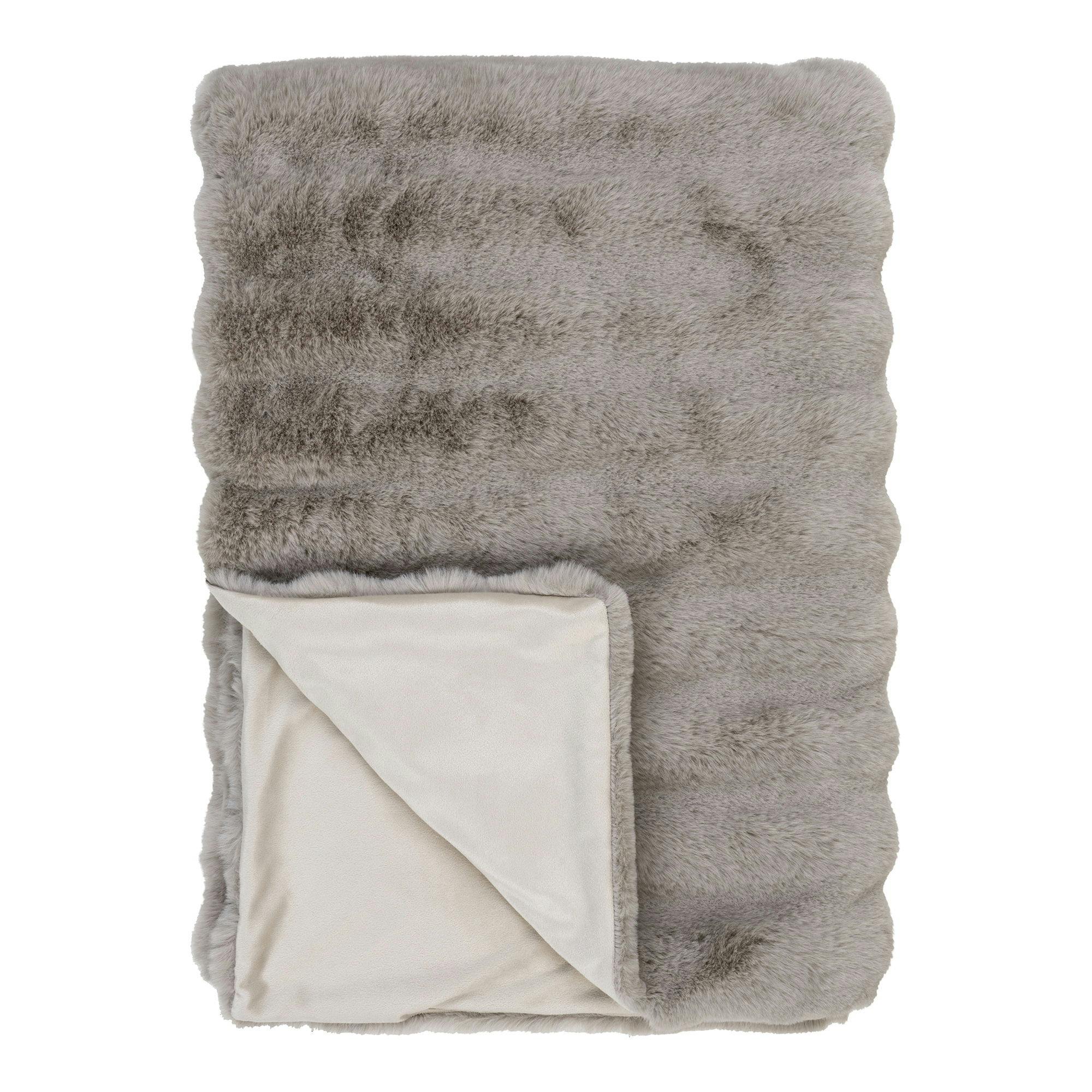 Plaid fausse fourrure gris clair - esprit cocooning FALLON