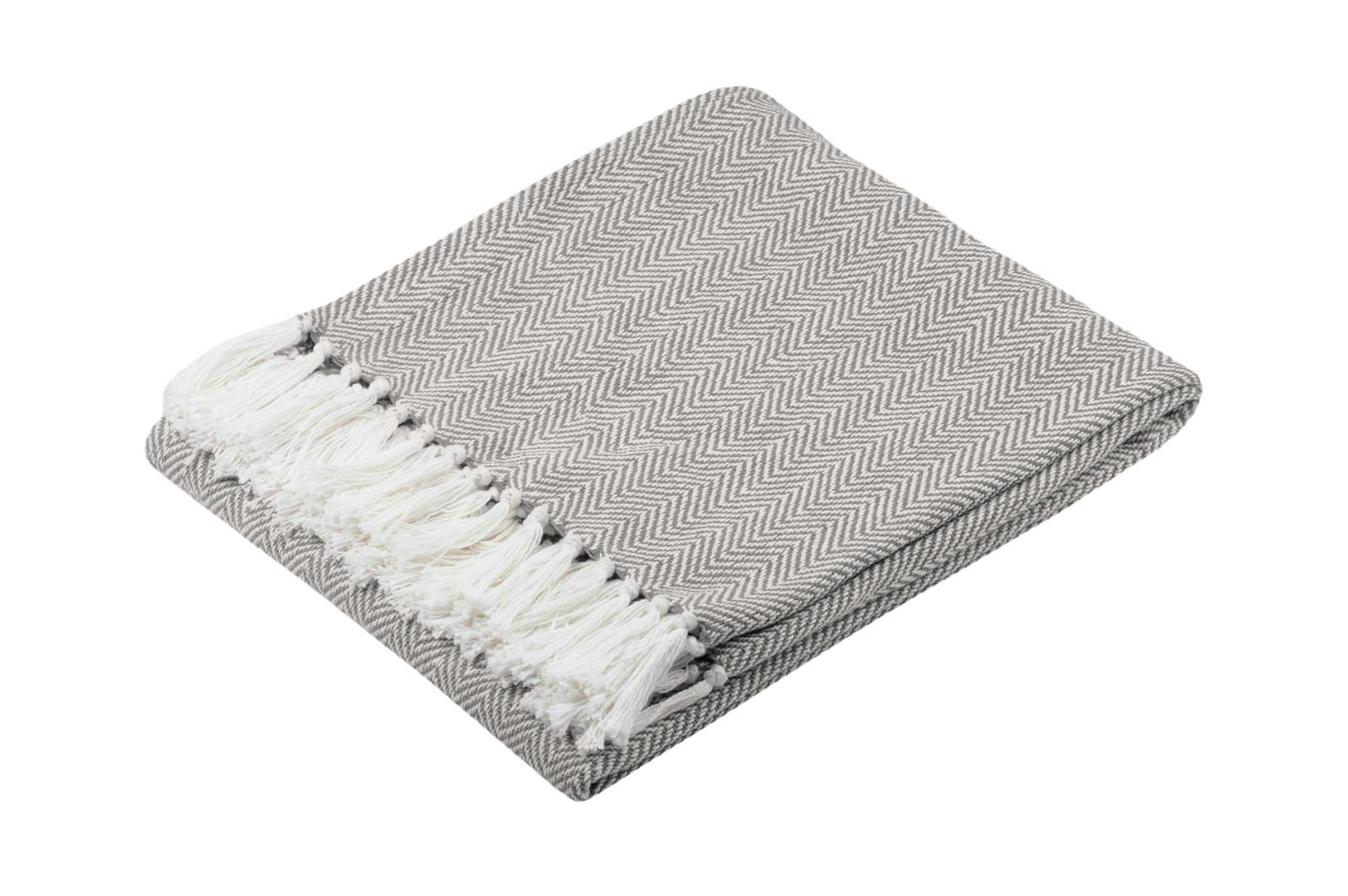 Plaid gris à chevron en coton 125x150cm IKATI