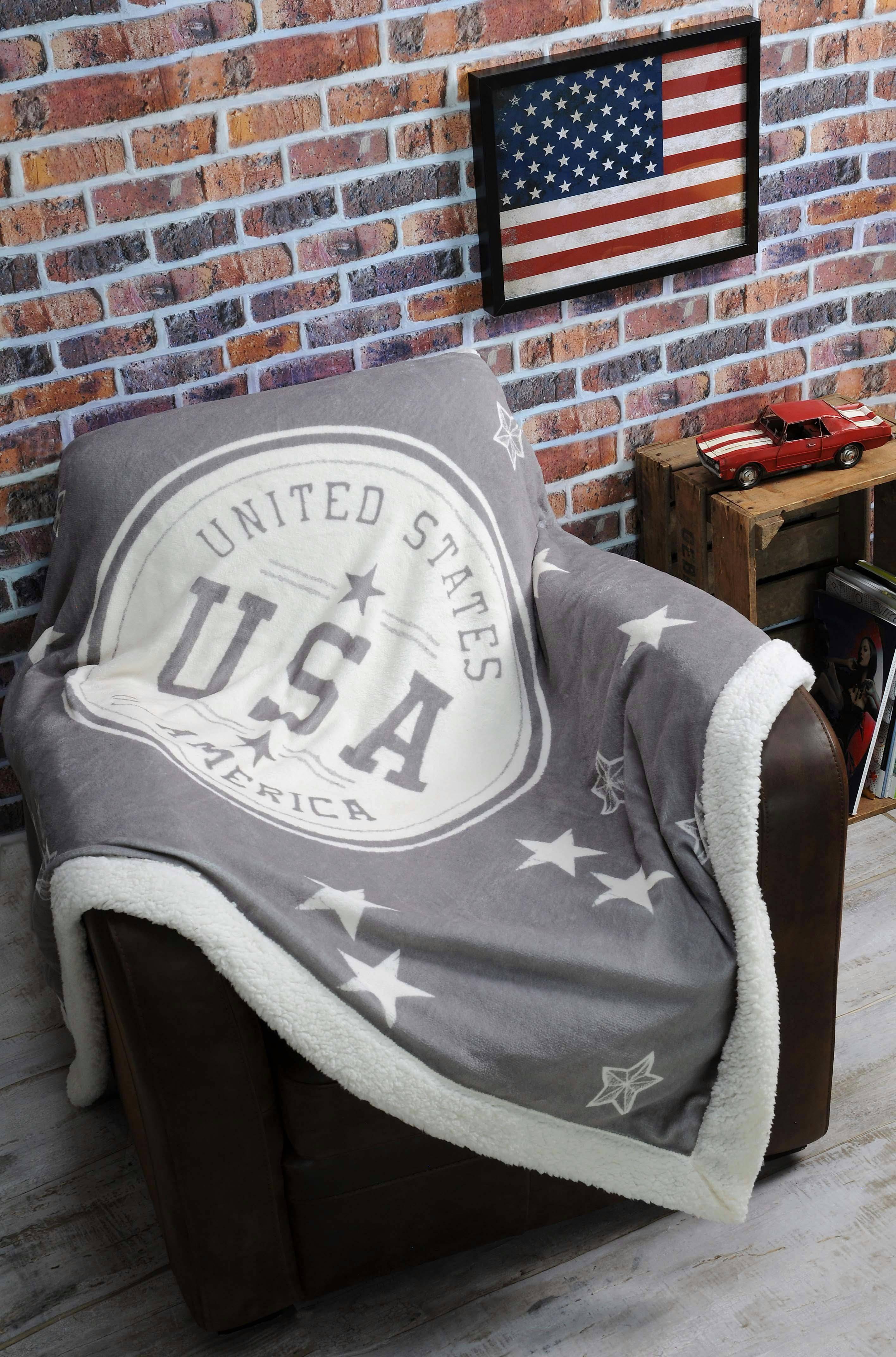Plaid gris décor USA 130c160cm PORTLAND