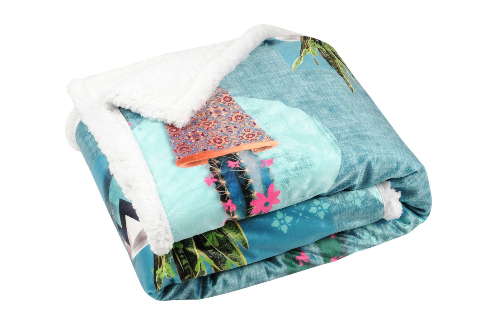 Plaid inspiration exotique couleur celadon décor Cactus 130x160cm SAGUARO