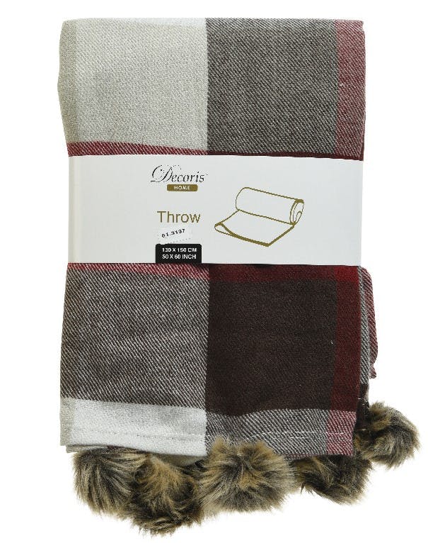 Plaid Jacquard gros carreaux beige rouge