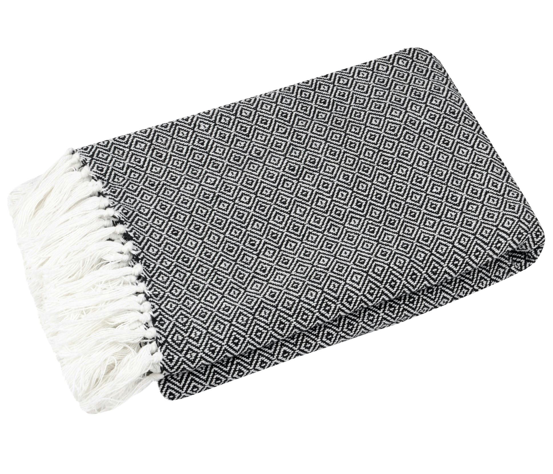 Plaid noir à franges 125x150cm BENIN