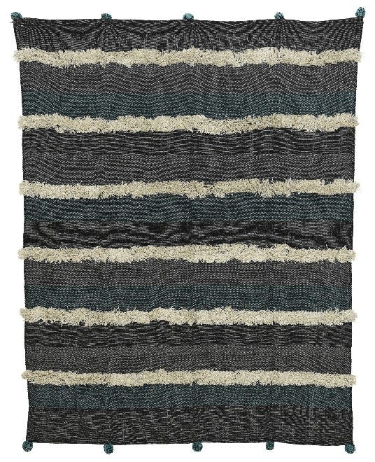 Plaid noir gris bleu tuft coton