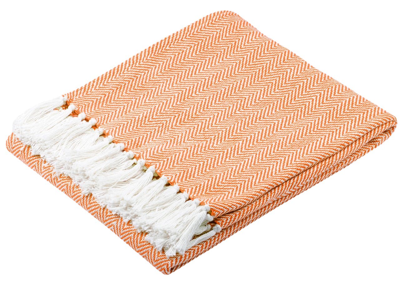 Plaid orange à chevron en coton 125x150cm IKATI