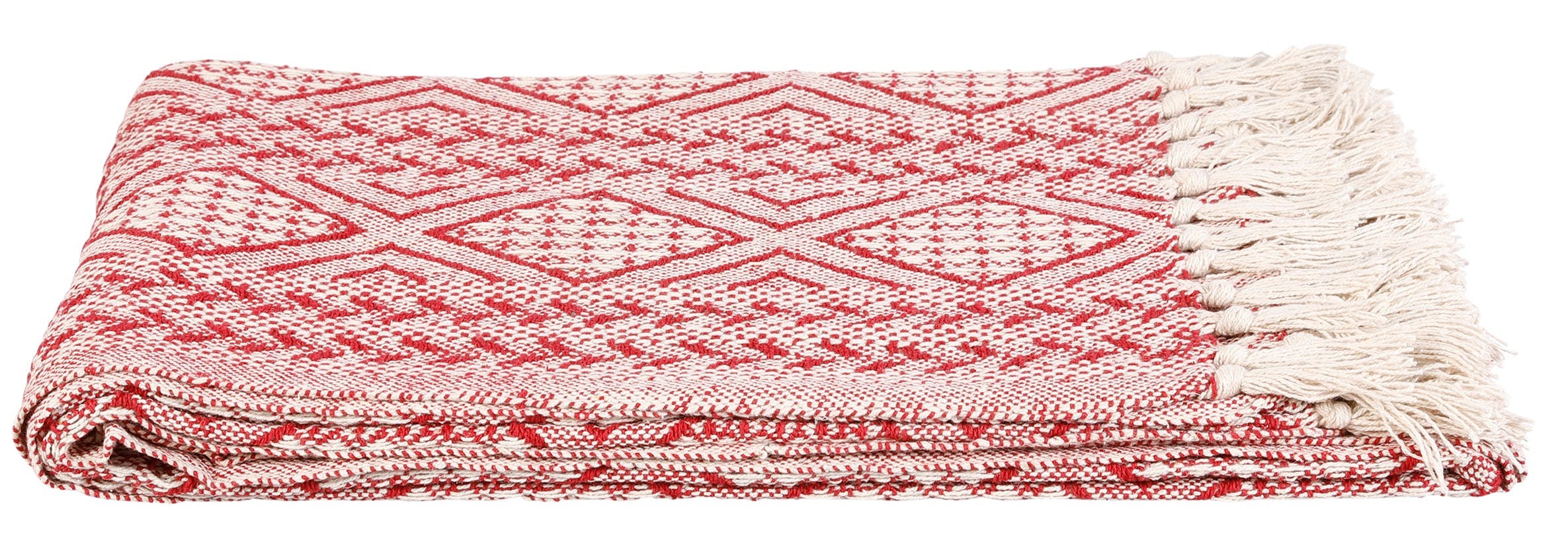 Plaid rouge à franges 170 x 130 cm