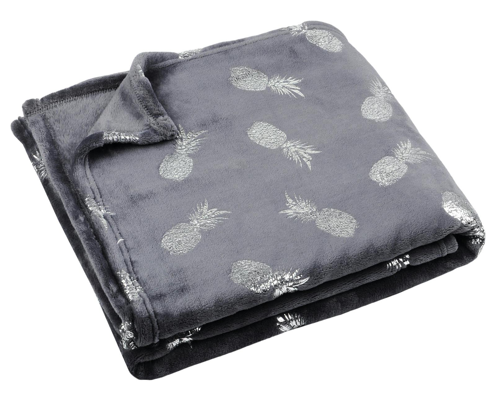 Plaid touché doux anthracite motifs ananas 130x160cm NAPY