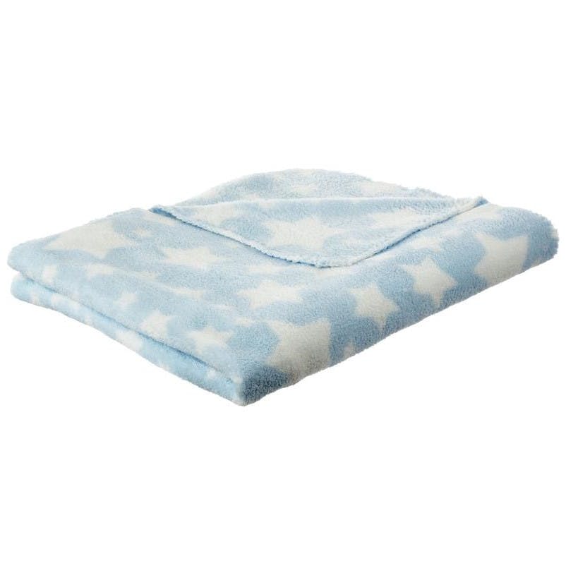 Plaid touché doux imprimé étoiles avec peluche mouton 100x150cm