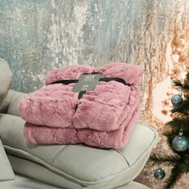 Plaid tout doux en fausse fourrure couleur vieux rose