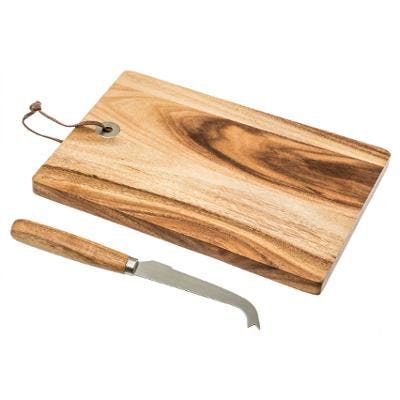 Planche à découper et couteau à fromage en acacia 25x17cm