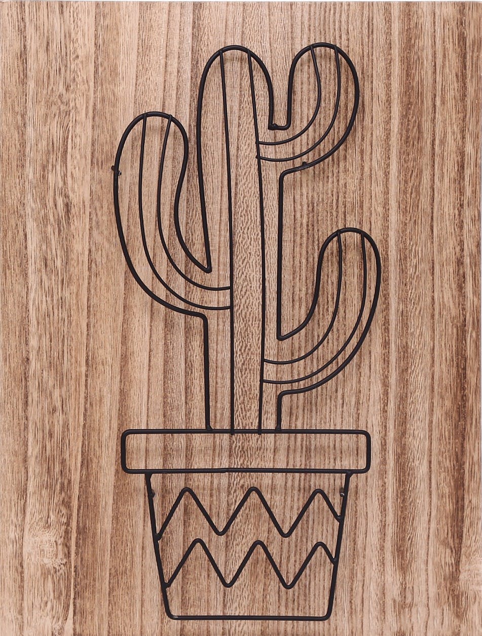Plaque déco en bois "Cactus" droit 30x40cm