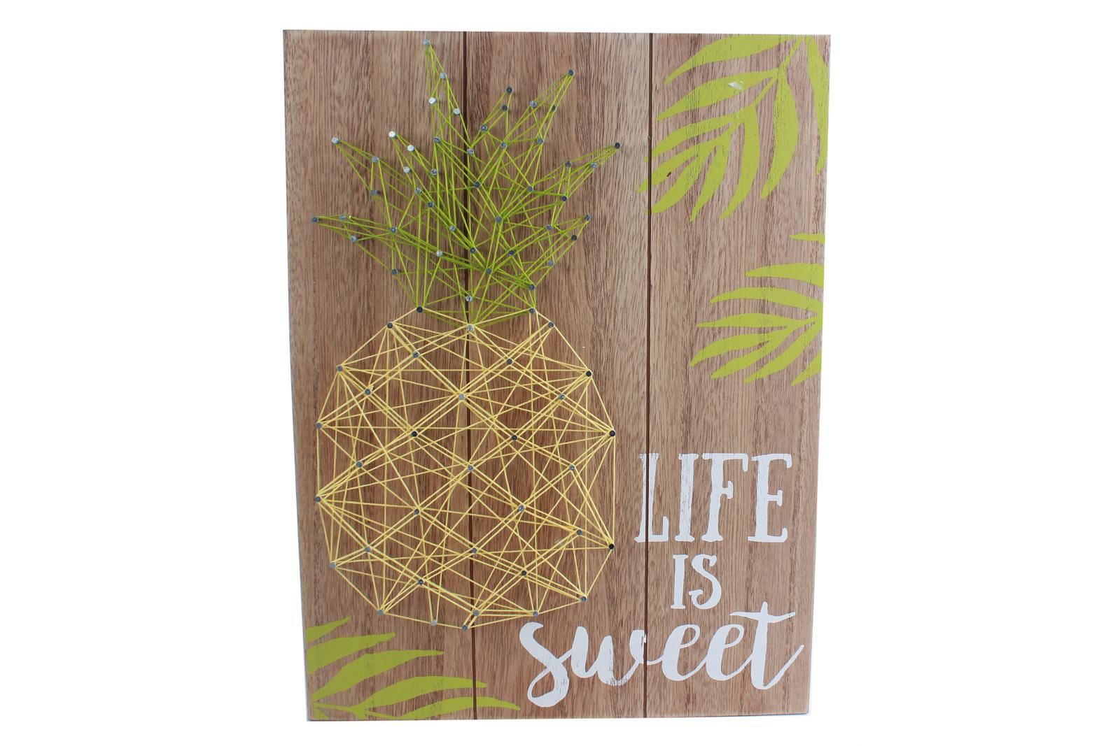 Plaque en bois décoré Ananas "Life is Sweet" 30x40cm