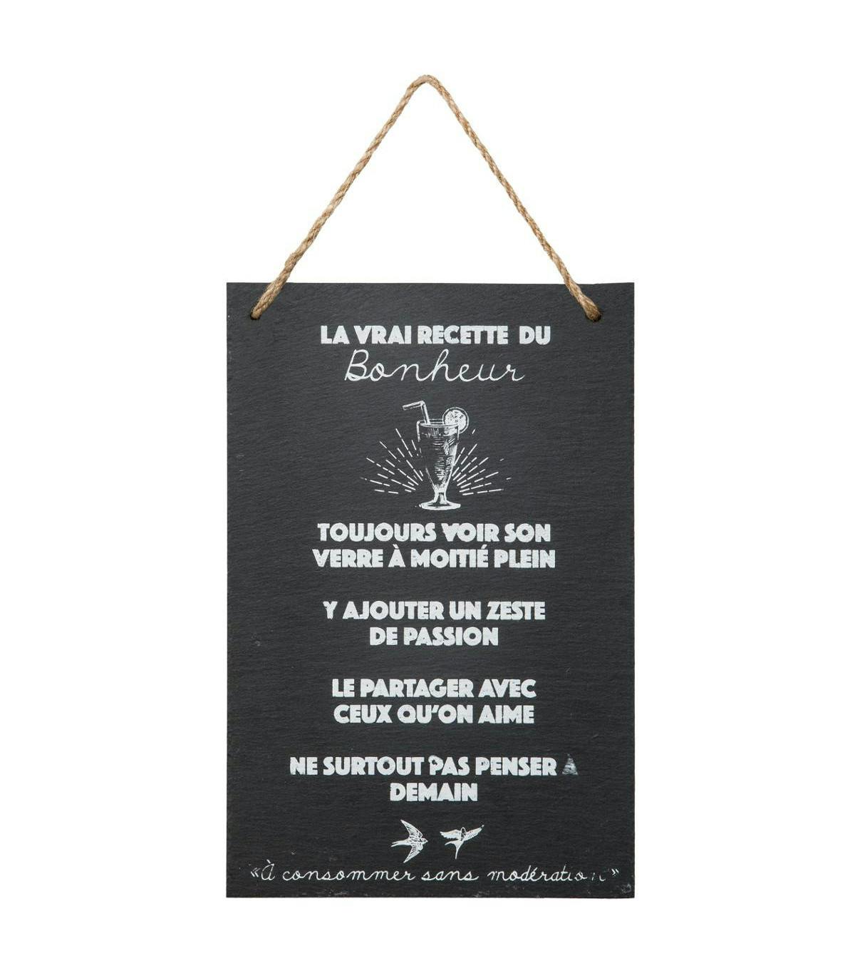 Plaque message ardoise "Bonheur"