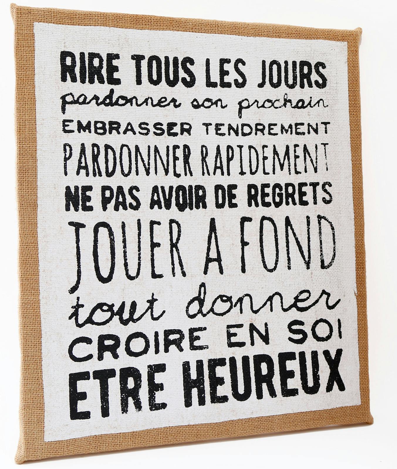 Plaque message en jute "être heureux"