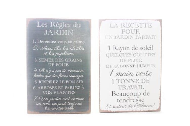 Plaque message "La Recette pour un Jardin Parfait" en bois blanc 30x20cm