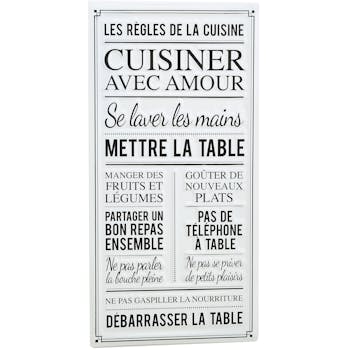 Plaque message "les règles de la cuisine"