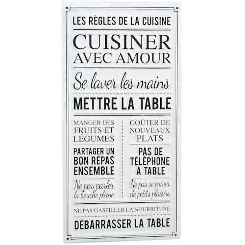 Plaque message "les règles de la cuisine"