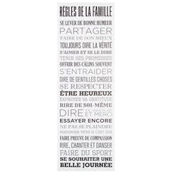 Plaque message "Les Règles de la Famille" toile imprimée sur bois coloris blanc 30x90cm