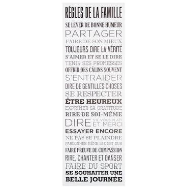  Plaque message "Les Règles de la Famille" toile imprimée sur bois coloris blanc 30x90cm