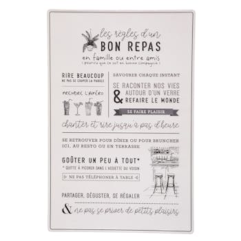 Plaque message "les règles d'un bon repas"