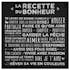 Plaque message sur toile imprimé "Recette du Bonheur" coloris noir 38x38cm