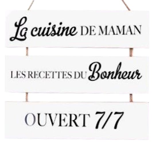 Plaque message tryptique "La Cuisine de Maman" en bois blanc et naturel à suspendre 46x37cm