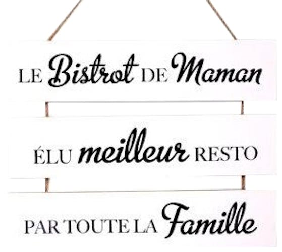 Plaque message tryptique "Le Bistrot de Maman" en bois blanc et naturel à suspendre 46x37cm