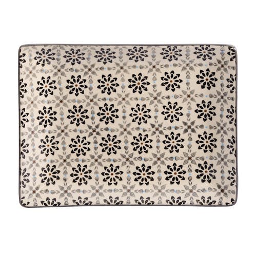 Plateau 21x17cm Nelson écru à motifs Fleurs façon Mandala ton foncés