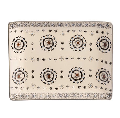Plateau 21x17cm Nelson écru à motifs Fleurs rondes point central bordeaux