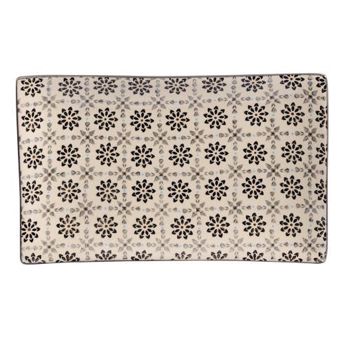 Plateau 29x17cm Nelson écru à motifs Fleurs façon Mandala tons foncés