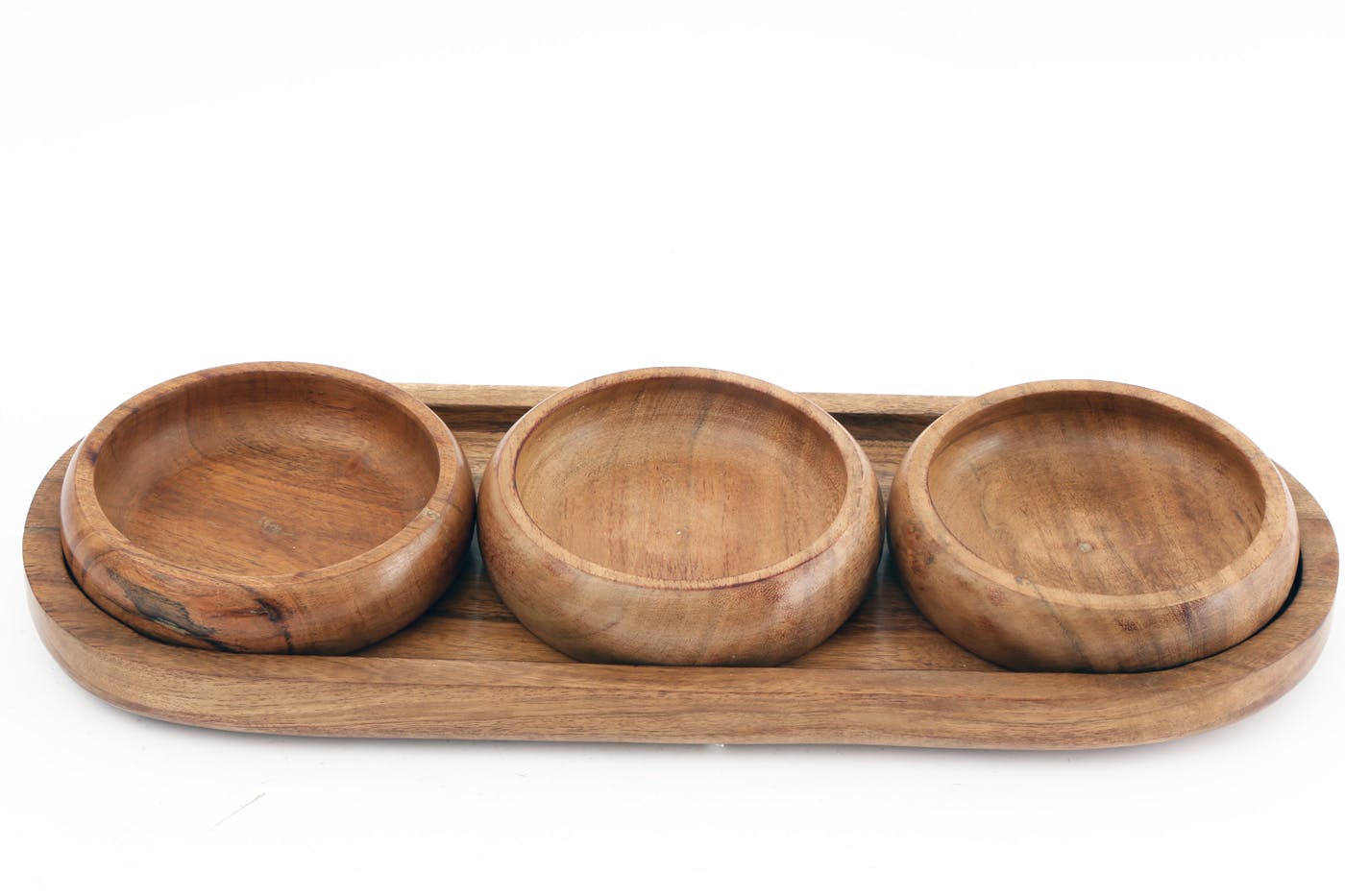 Plateau apéritif en bois d'acacia 3 bols