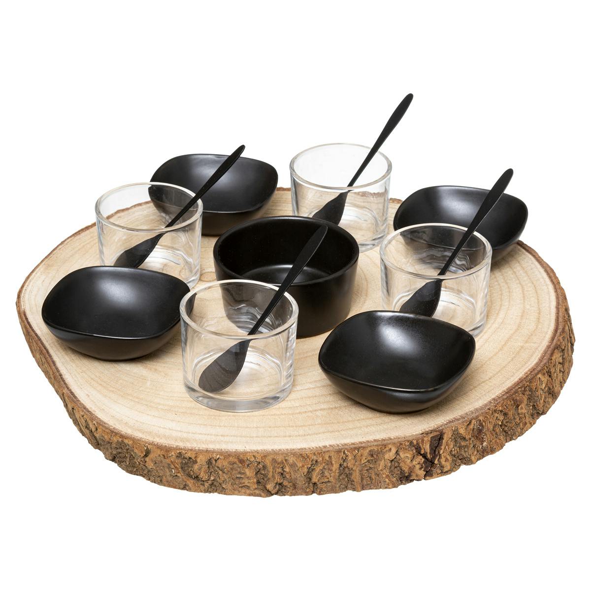 Plateau apéritif rondin de bois (14 pièces)